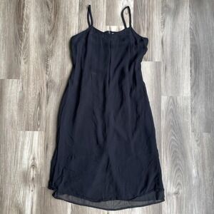 Y2K Womens 12 Black Sheer Chiffon‎ Slip Dress 90s Grunge Witchy LBD Embroidered